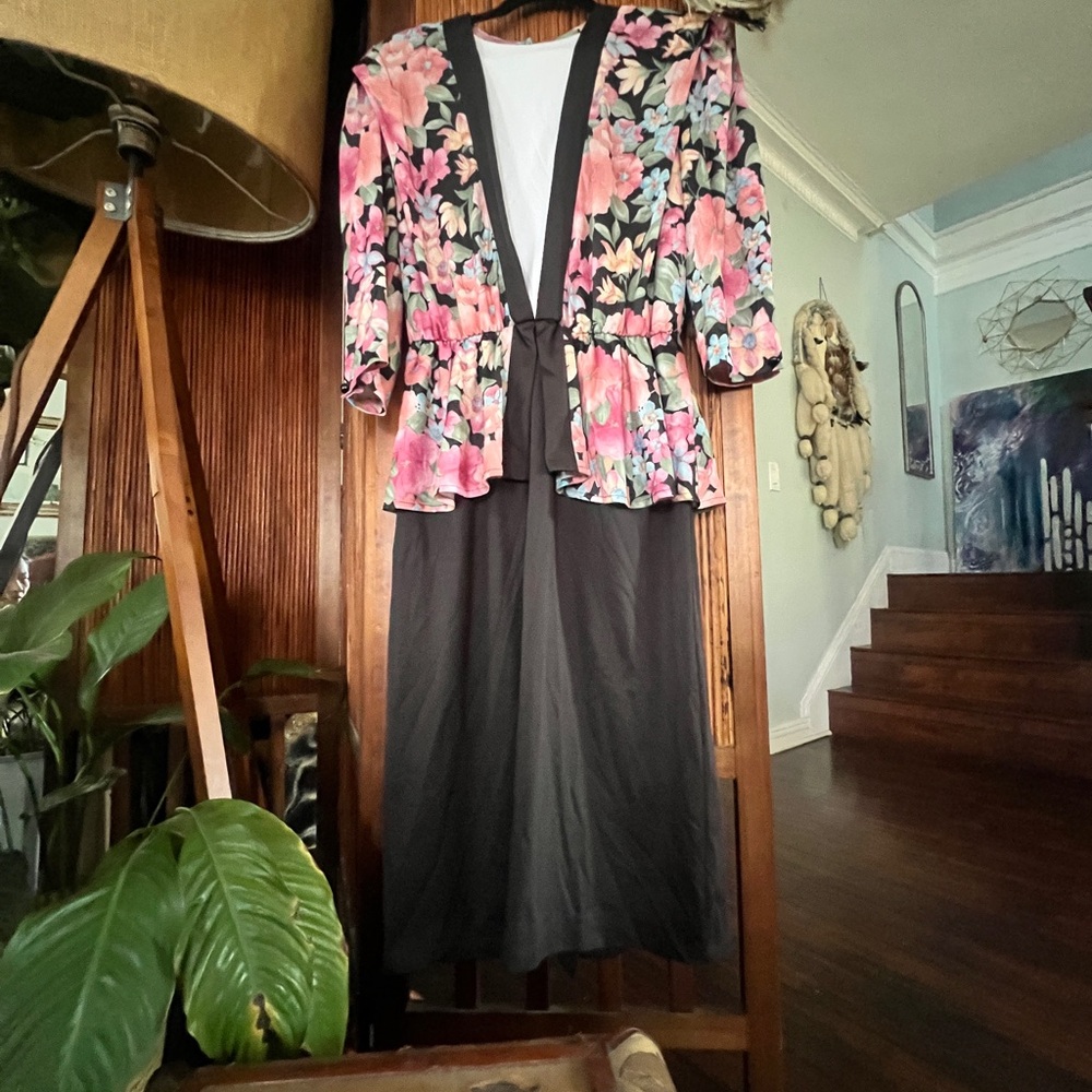 Vintage Floral & Black Dress